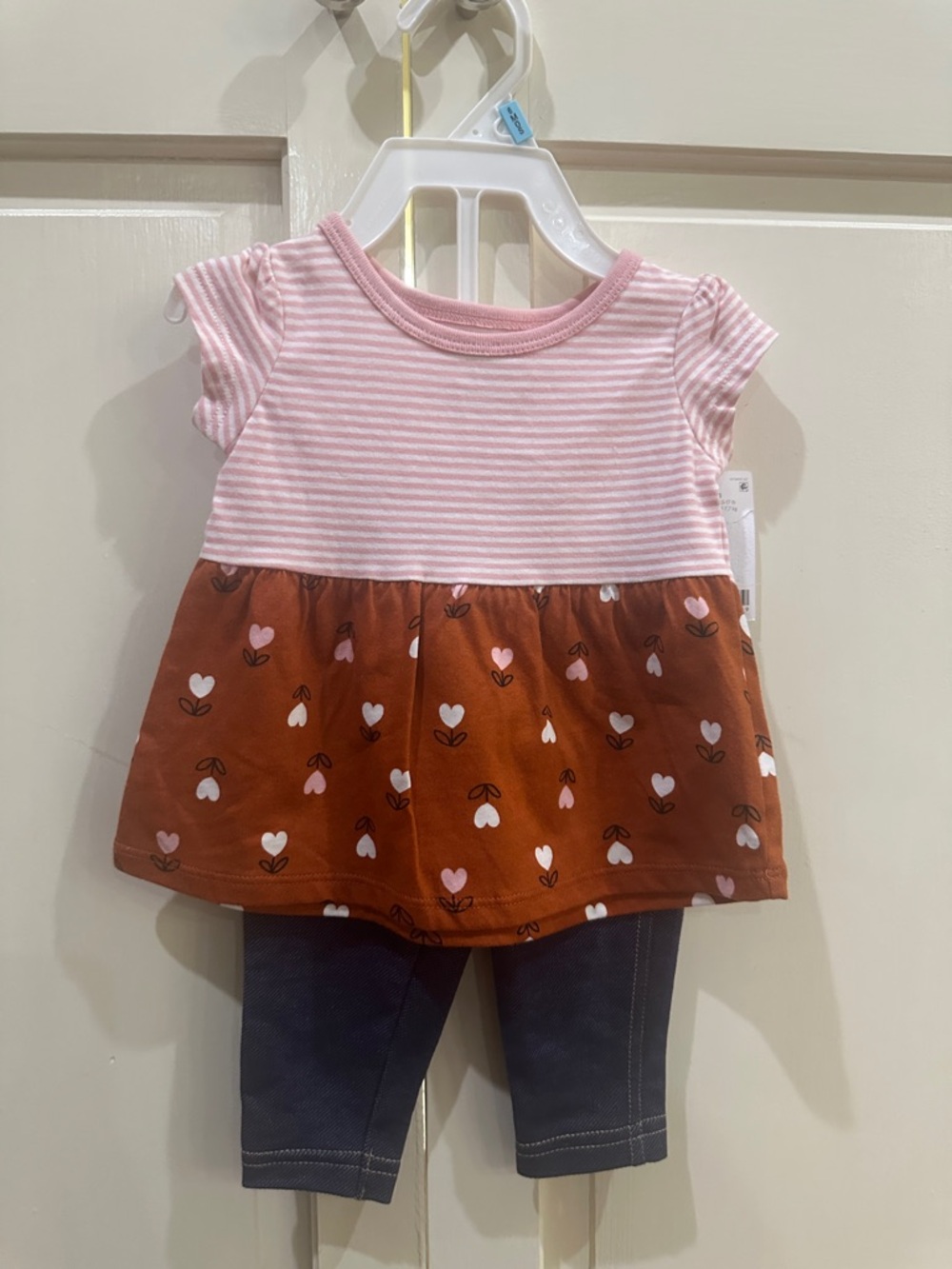 Carter's Pink Striped & Rust Floral Short Sleeve Top